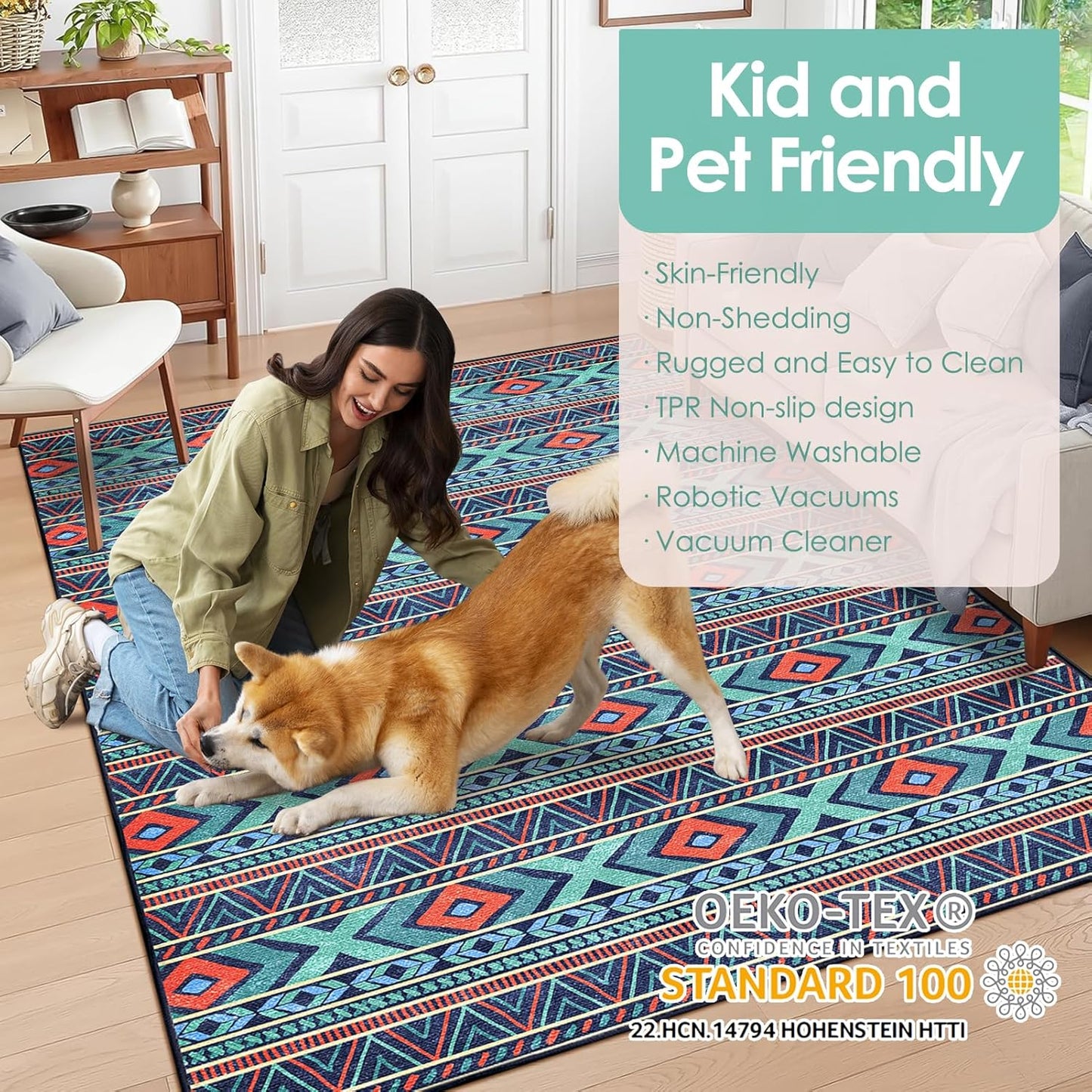 INGEROOM 6x9 Area Rugs Clearance Washable 6x9 Area Rug for Living Room, Soft Area Rug for Bedroom, Modern Design, Stain Resistant Rugs, TPR Anti-Slip Backing, Non Shedding, Geometric Area Rug