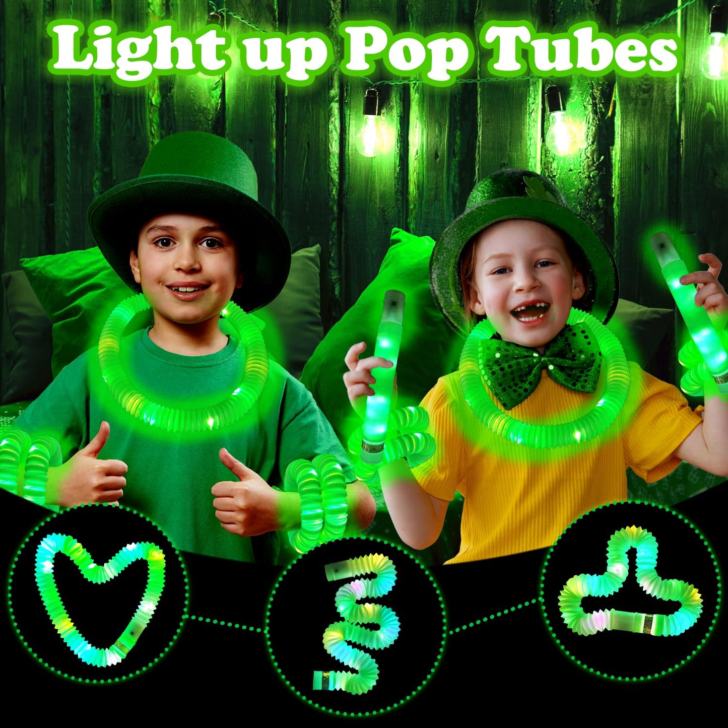 Green Glow Sticks Party Favors for Kids 24 PCS,Glow Necklaces Bracelets Accessories Decor for Toddlers Graduation Party,Kindergarten Preschool End of School Year Goodie Bag Stuffers Classroom Prizes