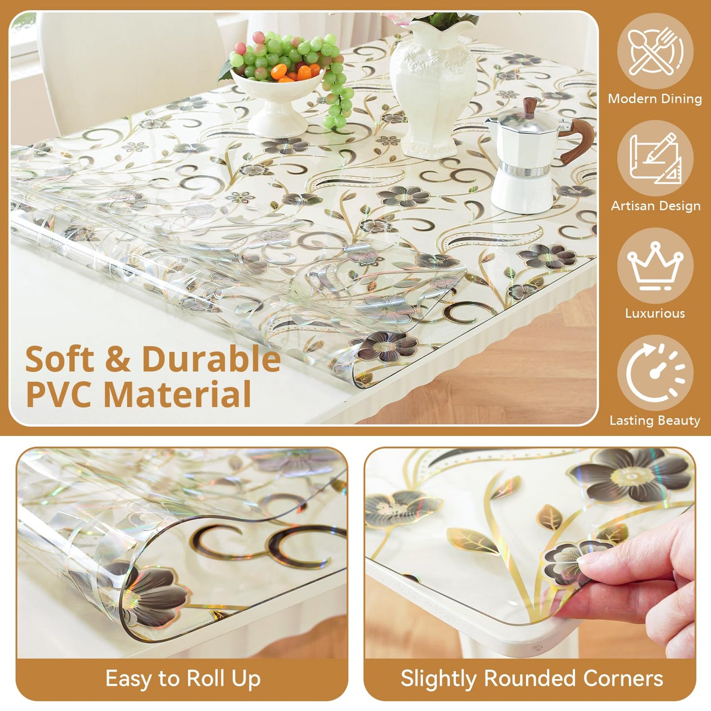 LovePads Floral Table Protector 24 x 48 Inch, 1.5mm Thick Plastic Table Cover, Waterproof Vinyl Tablecloth Rectangular Desk Protector Mat for Kitchen, Dining Room & Coffee Tabletop