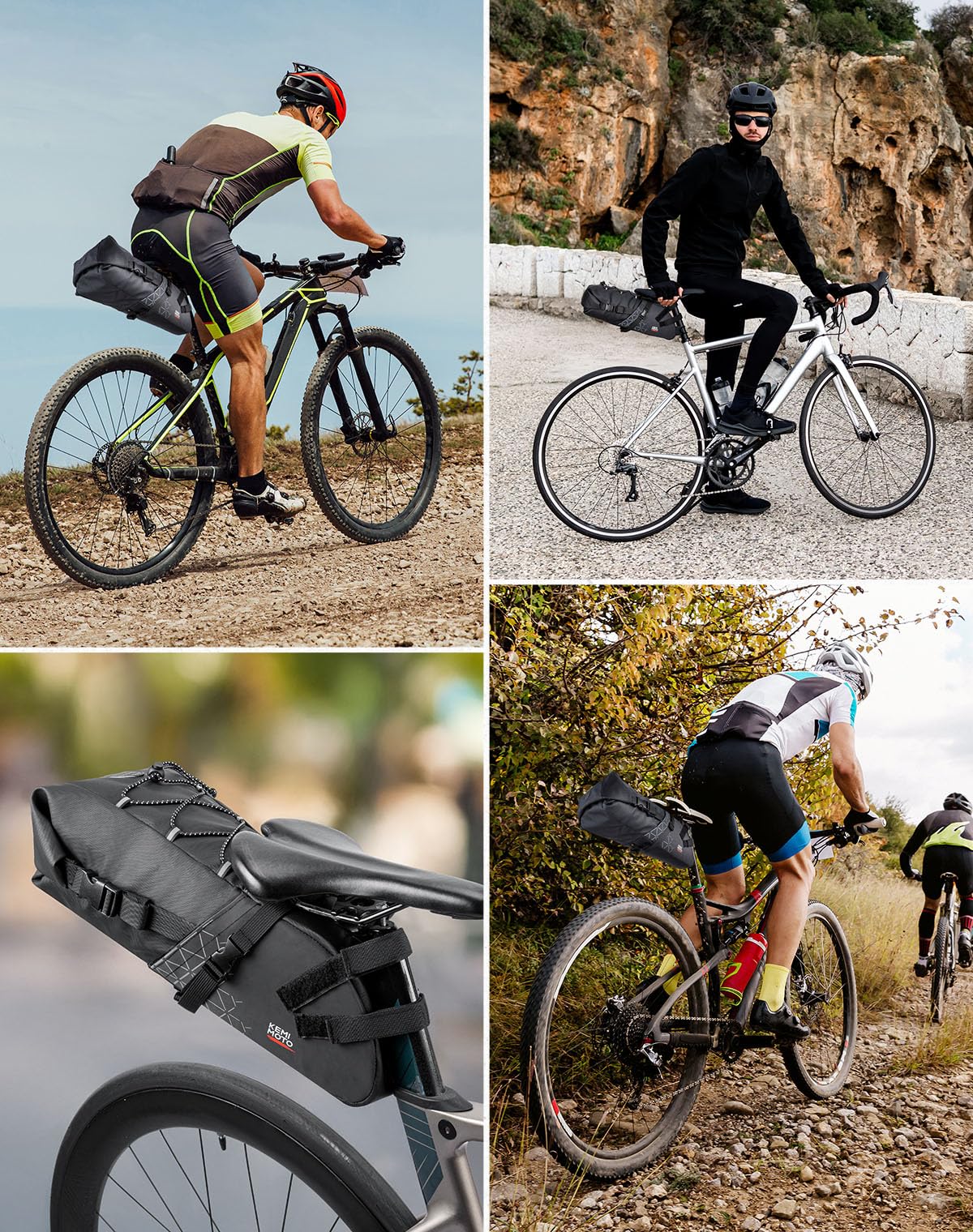 KEMIMOTO Bike Seat Bag, Expandable 11L Saddle Pouch Fully Waterproof Bikepacking, Road Bicycle Rear Pack Under Seat with PVC Reflective Panel, Four Bottom Hardboards