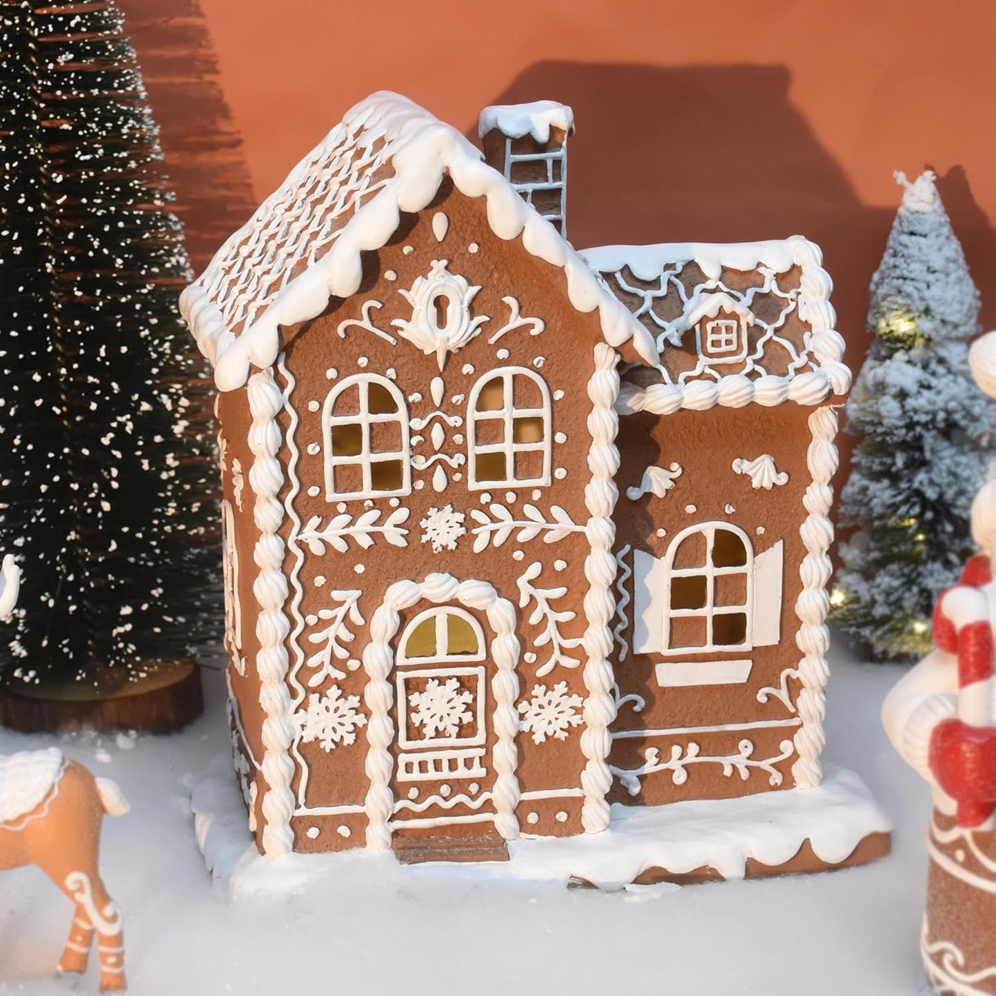 Sheaifun Gingerbread House Decor - LED Lighted Indoor Christmas Decoration | 9 x 5 x 10.2 Inch