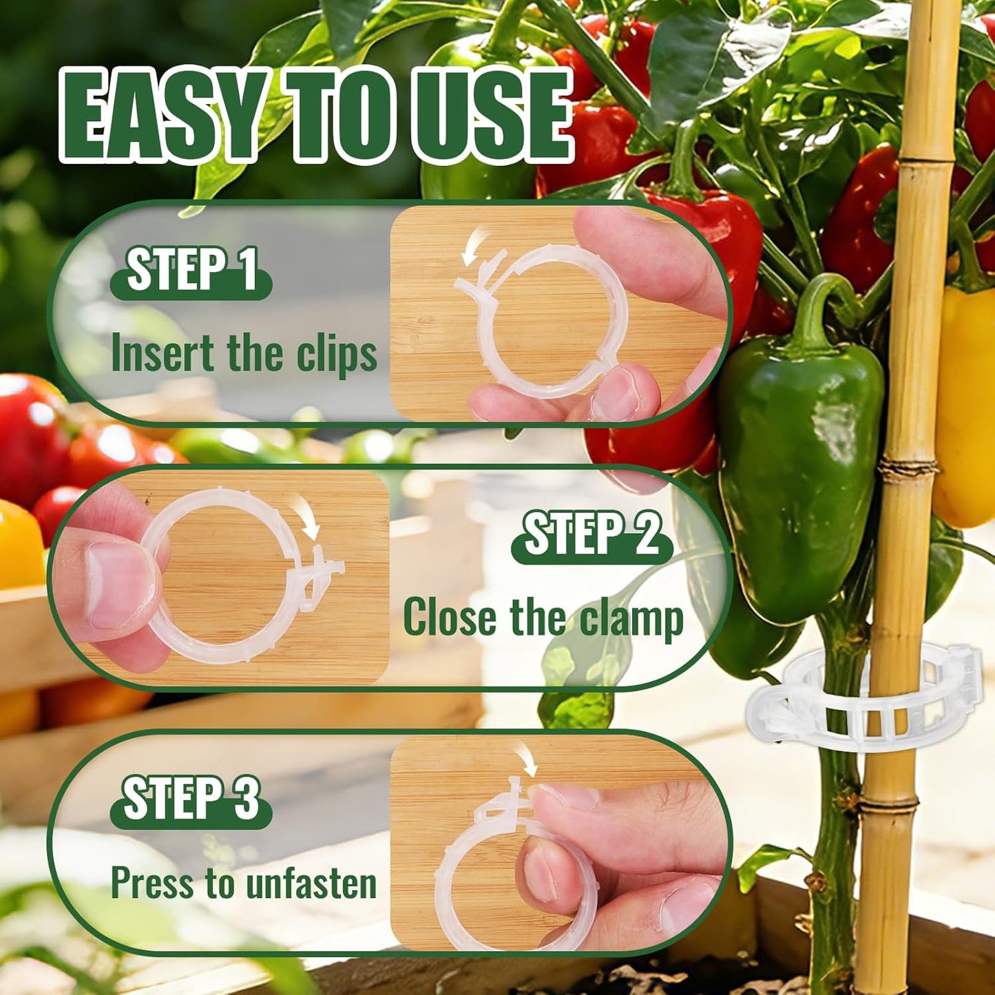 SZUAH Tomato Clips - 300Pcs Thickened Plastic Trellis Clips for Healthy Vegetable Growth