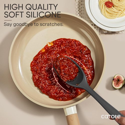 CAROTE Kitchen Utensil Set | 10-Piece Heat Resistant Silicone for Nonstick Cookware - Dark Grey, Odorless Spatula & Turner