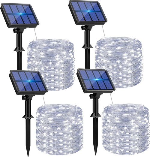 BTFarm Solar String Lights - 320 LED 132FT Waterproof Fairy Lights with 8 Modes | Cool White Copper Wire for Garden & Wedding Decor