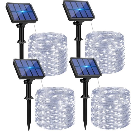 btfarm 4 Pack Solar String Lights Outdoor - 320LED 132FT Solar Fairy Lights Outside Waterproof 8 Modes, Copper Wire Twinkle Solar Powered Light for Garden Yard Tree Christmas Wedding Decor, Cool White