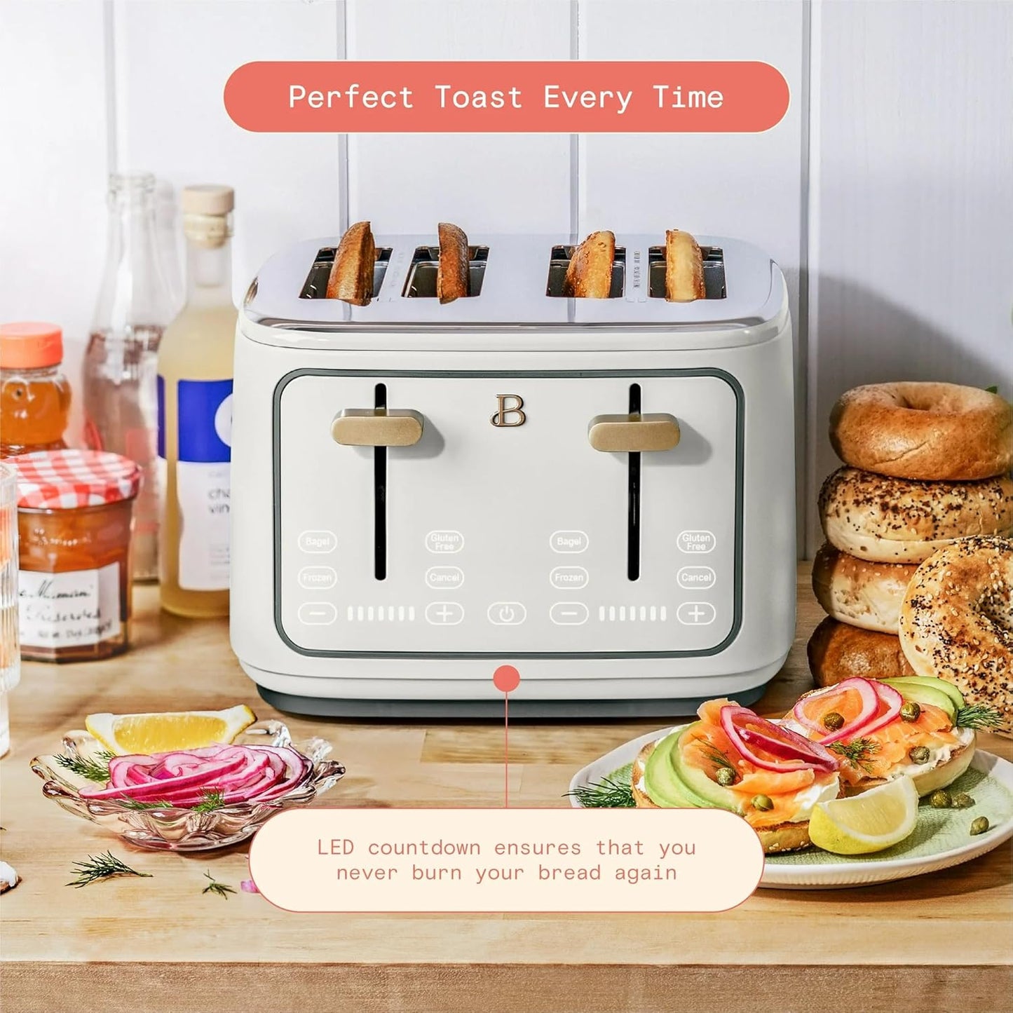 Skiennix 4-Slice Toaster - Touch Control Panel, 1800W Fast Heating, Extra Wide Slots | White Icing
