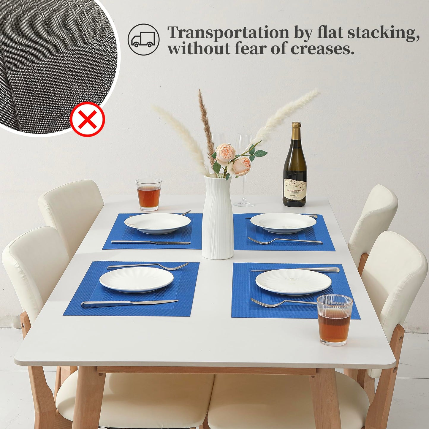 Leetaltree Blue Frame Placemats Set of 12 - Heat Resistant Non-Slip Place mats for Dining Table, Washable Durable PVC Vinyl Woven Table Mats（Blue Frame, 12）