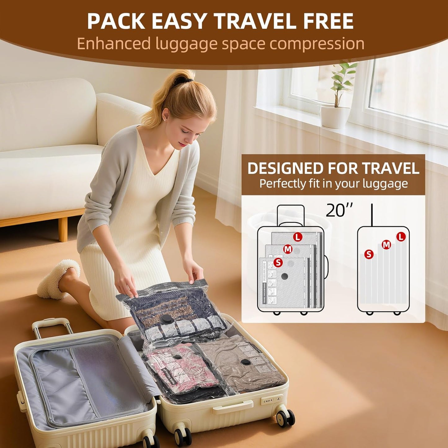 Skiennix Travel Vacuum Storage Bags - 6 Pack Carry-On Size for Luggage & Suitcase | 80% Space Saver