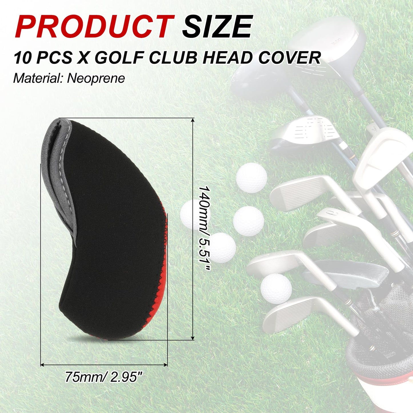 PATIKIL Golf Club Head Cover, 10 Pcs Number Golf Club Irons Covers with Hole Neoprene Driver Headcover Golf Lovers Gifts for Men Women, Red/Red