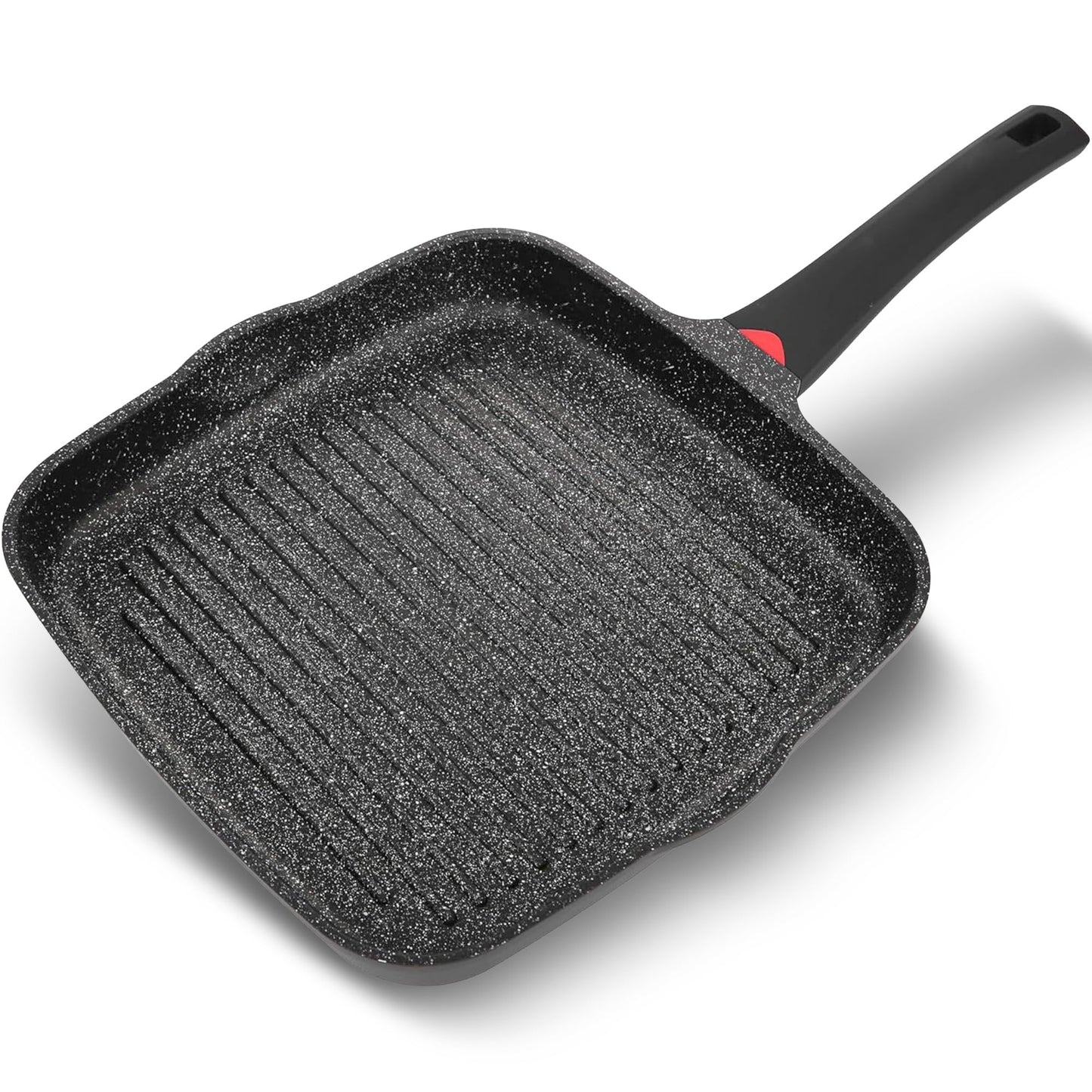 CAINFY 11 Inch Non Stick Grill Pan Granite Coated with Pour Spout - Lightweight 2.66 Quart Grill Pan for Indoor Cooking with Grip Handle - Induction Compatible PFOA Free Stove Top (Black)