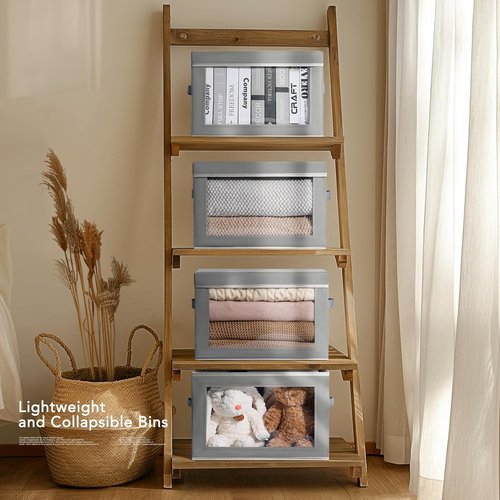 Homsorout Storage Bins - Collapsible Fabric Baskets with Lids for Closet & Office | 4-Pack, Grey