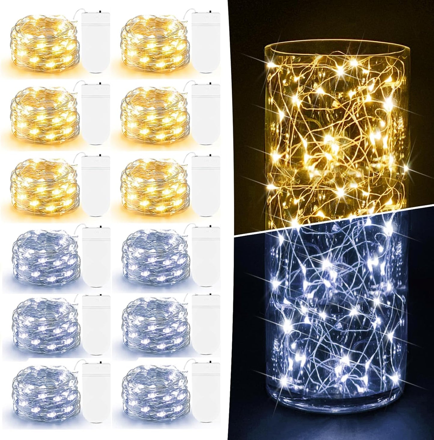 Skiennix 12 Pack Fairy Lights - 7ft 20 LED Battery Operated Twinkle Lights for Mason Jars | Warm White & Cool White