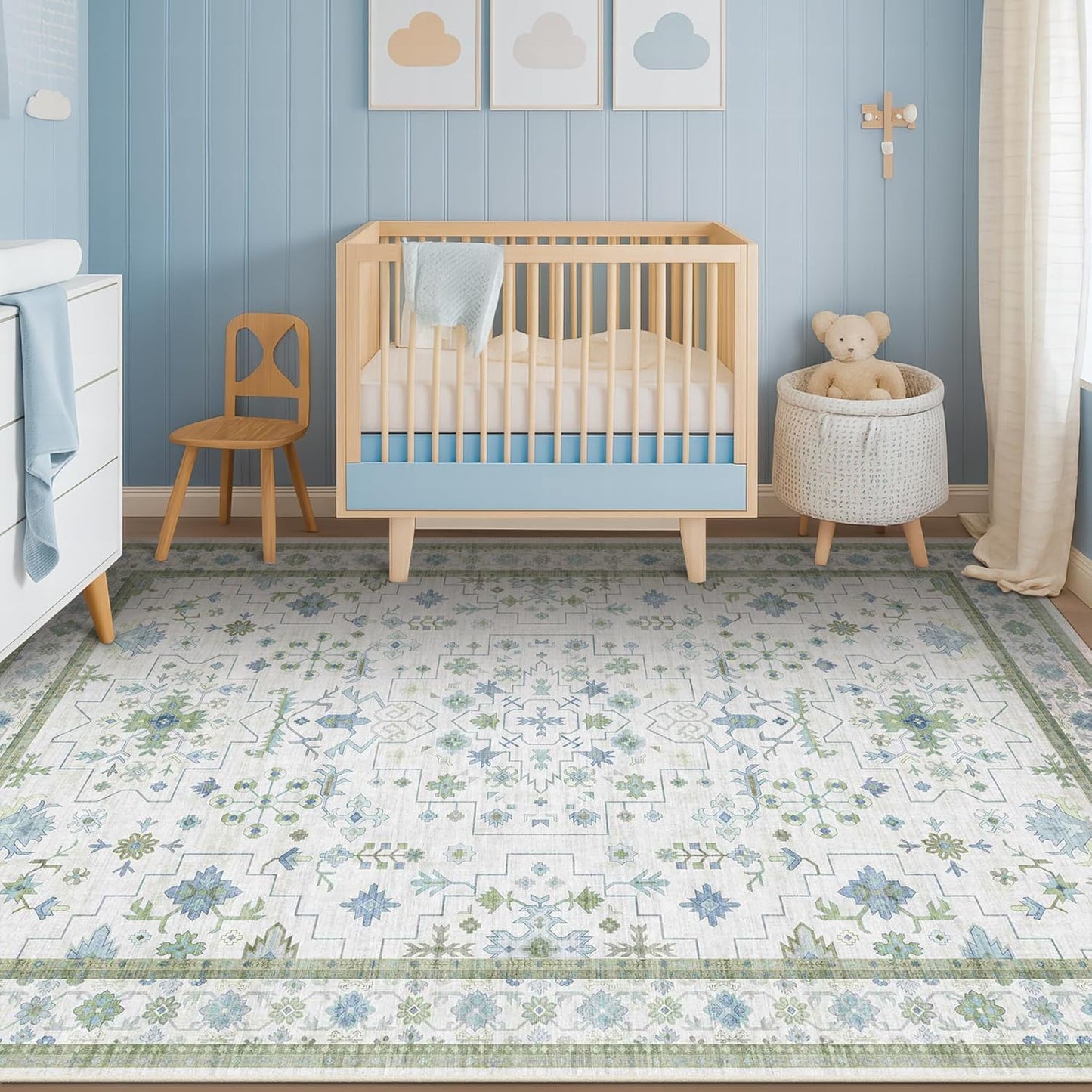 Oushak 4x6 Boho Pastel Rug - Low Pile Non-Slip, Stain Resistant Throw for Living Room & Entryway