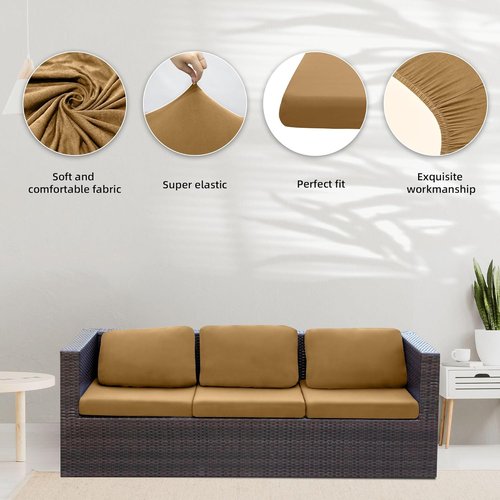 BIETYONE Stretch Patio Cushion Covers - 8Pcs Washable Outdoor Sofa Slipcovers | Camel Color