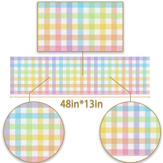 Pudodo Easter Buffalo Plaid Check Table Runner Spring Holiday Farmhouse Fireplace Kitchen Dinning Room Home Party Decoration (13" x 48")