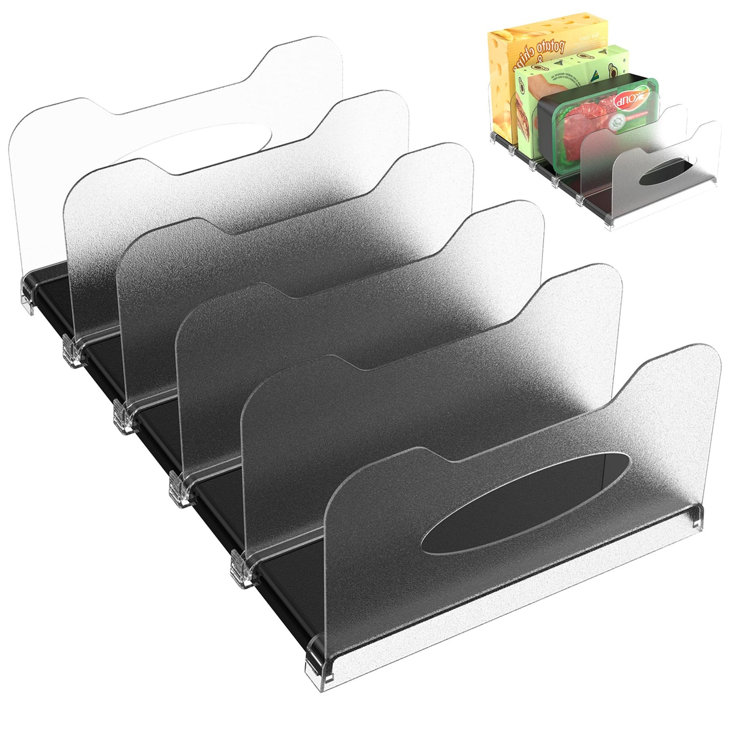SURETIVIAN Freezer Organizer 12” Visible Fridge Organizer Rack with Removable Dividers and Handles, Freely Adjustable, Fits Refrigerator Frozen Meals, Lunch Meat Box, Cheeses (Black)