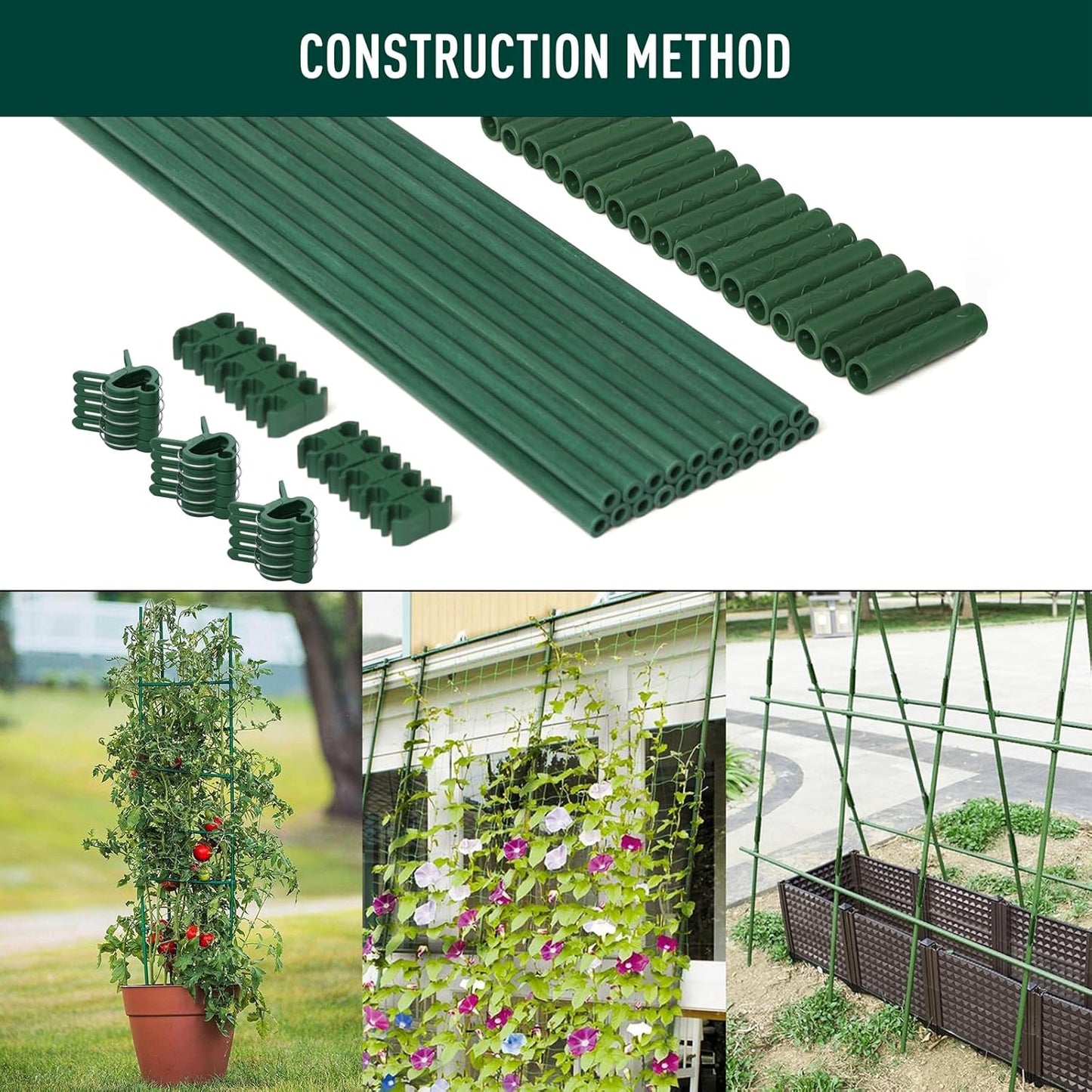 MAXPACE Garden Stakes Kit - 62-Piece Fiberglass Plant Support Set for Tomatoes & Vegetables | DIY 4ft-7ft