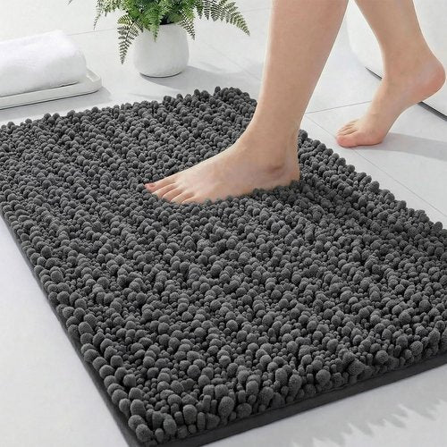 ILANGO Bathroom Rugs - Extra Soft Chenille Bath Mat | Dark Grey 24x17, Non-Slip & Machine Washable