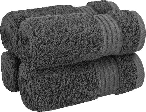 Cotton Paradise 100% Cotton Turkish Washcloth Set - Soft Absorbent 4-Piece Dark Gray Towels