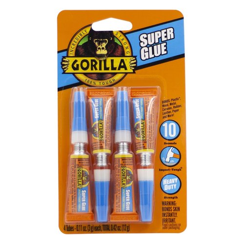 Gorilla Super Glue - Fast-Setting, Impact-Tough All-Purpose Adhesive - 4 x 3g Tubes, Clear