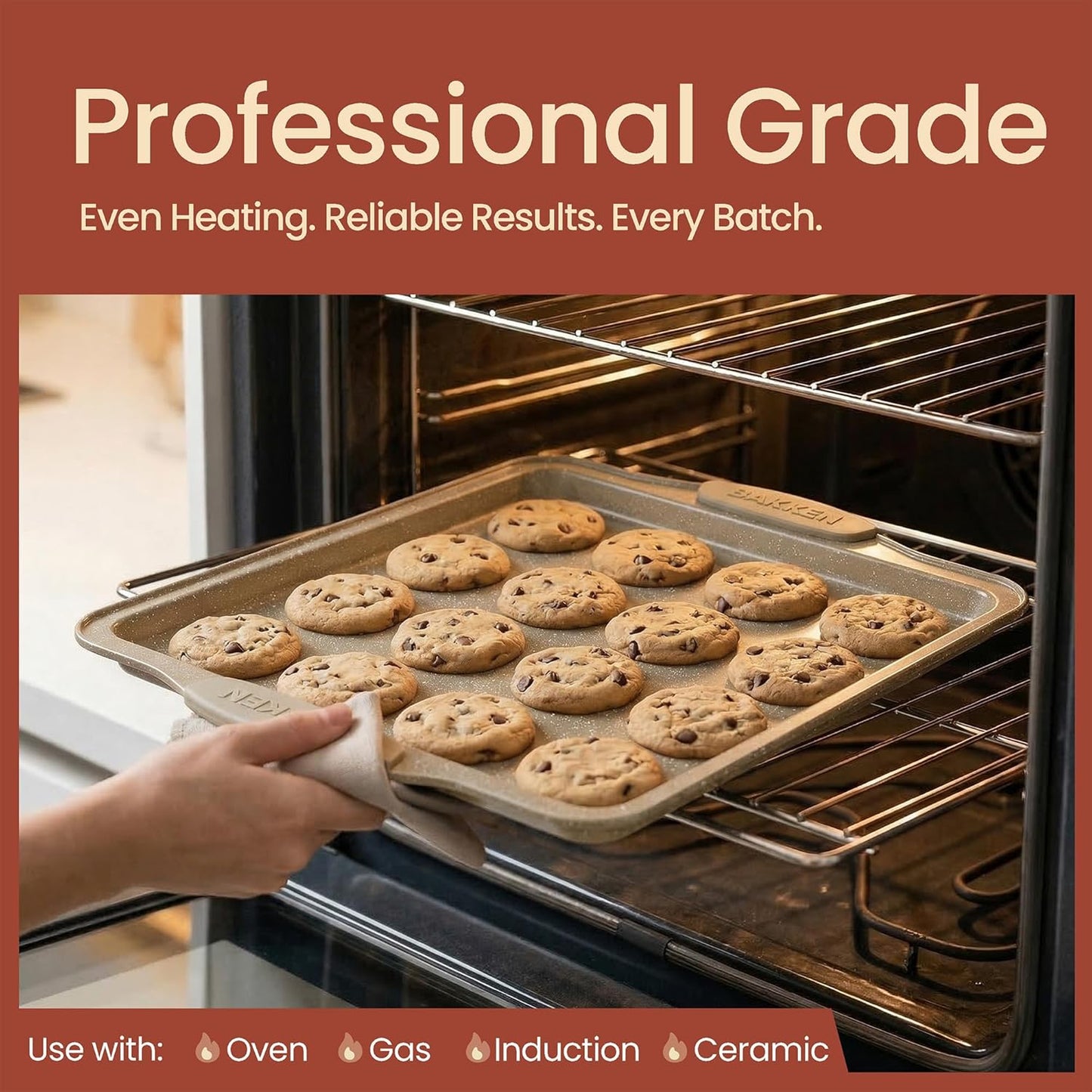 BAKKEN Nonstick Carbon Steel Baking Pans Set - Commercial Quality with White Silicone Handles | 10-Piece Oven Safe (450°F)