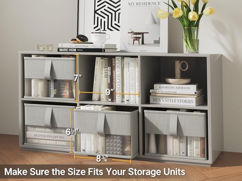 Foldable Storage Bins by [Brand Name] - Breathable Fabric Organizers with Clear Window | 3-Pack, Gray, 11.5 x 8.75 x 6.5 in