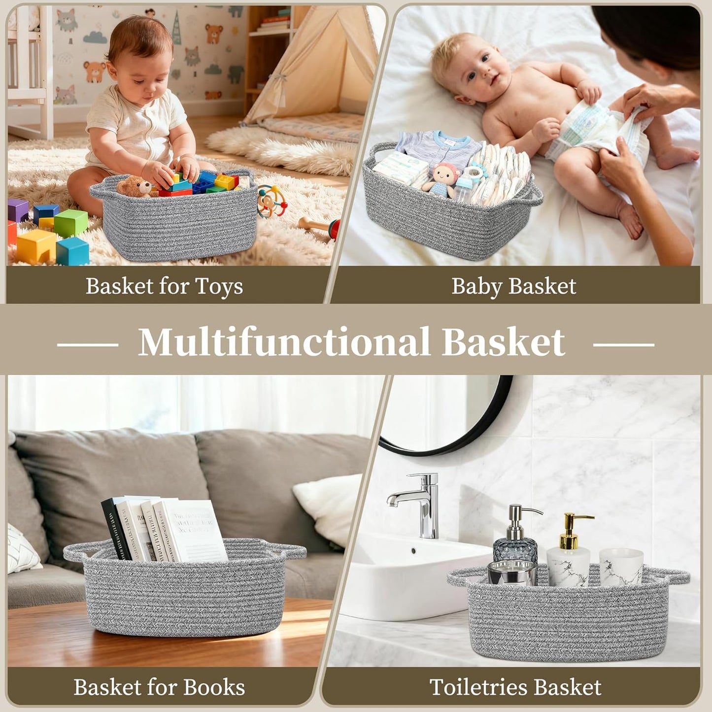 Skiennix Empty Gift Basket for Kids - Stylish Grey Storage Basket for Toys | 13 x 10 x 5 Inches