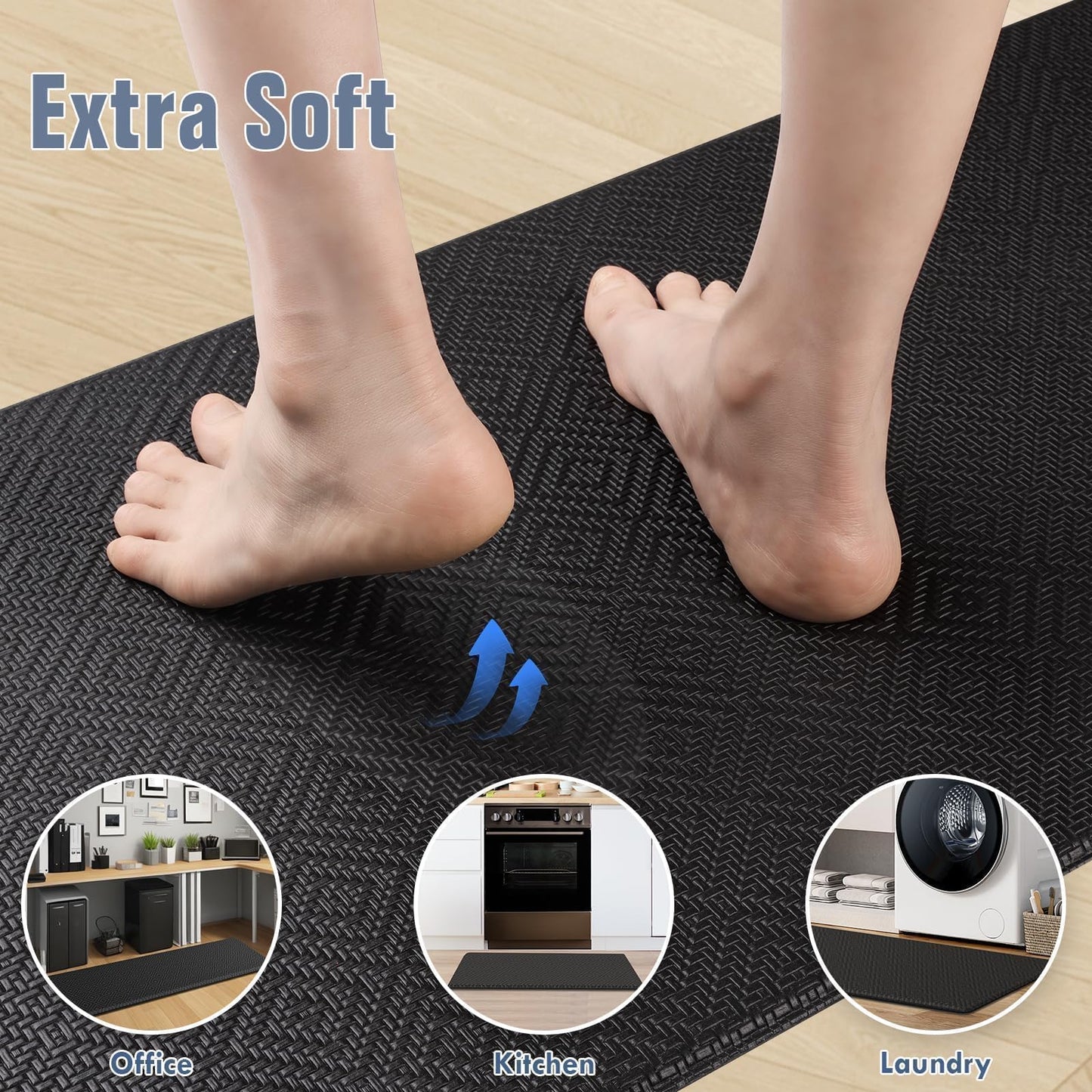 Mattitude Kitchen Mat 2PCS Kitchen Rugs Cushioned Anti-Fatigue Rug Waterproof Standing Desk Mat Kitchen Mats for Floor Kitchen Rug Set for Kitchen, Sink, Office 17.3"×30"+17.3"×47"-0.47inch Black