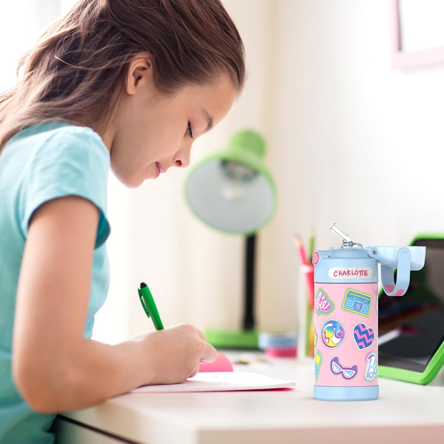 Thermos Funtainer Water Bottle - 12 Ounce Kids Stainless Steel Insulated Bottle with Straw | Barbie Design
