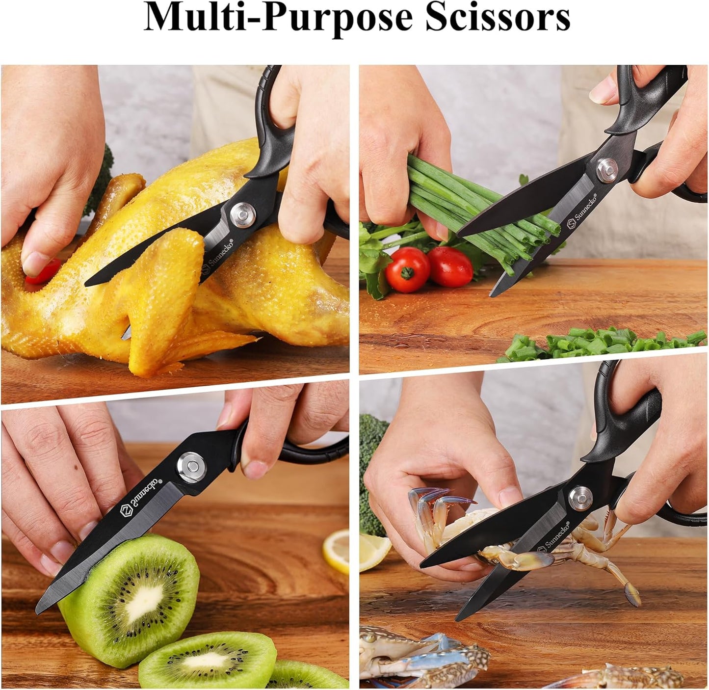 Sunnecko Kitchen Scissors - Heavy Duty Titanium Coated Shears | Micro Serrated Blades, Detachable Design
