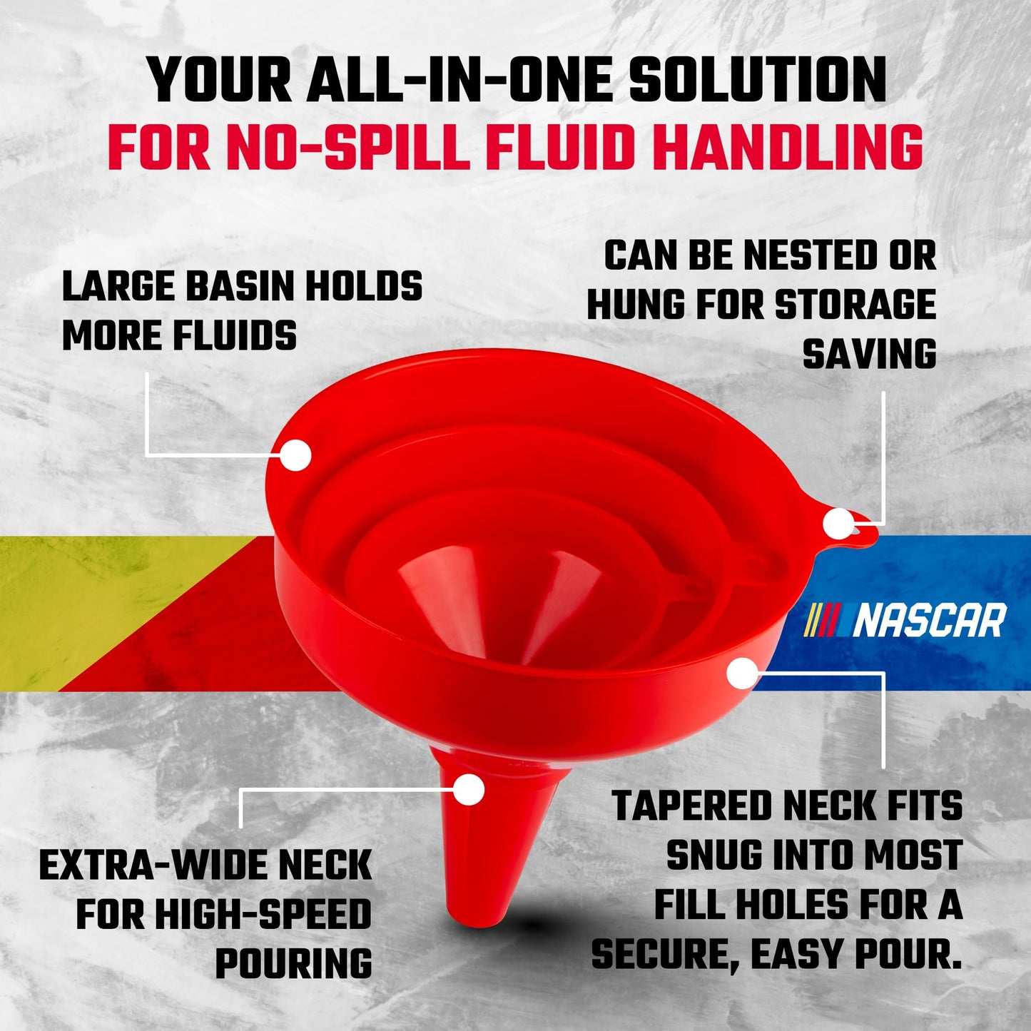 NASCAR Automotive Funnel Set – Oil, Gas & Fluid Funnels for Cars & Trucks | Durable, Lightweight, & Versatile | Includes 3 Sizes: Small, Medium, Large | Multi-Purpose Use for Oil Changes, Fuel, & More