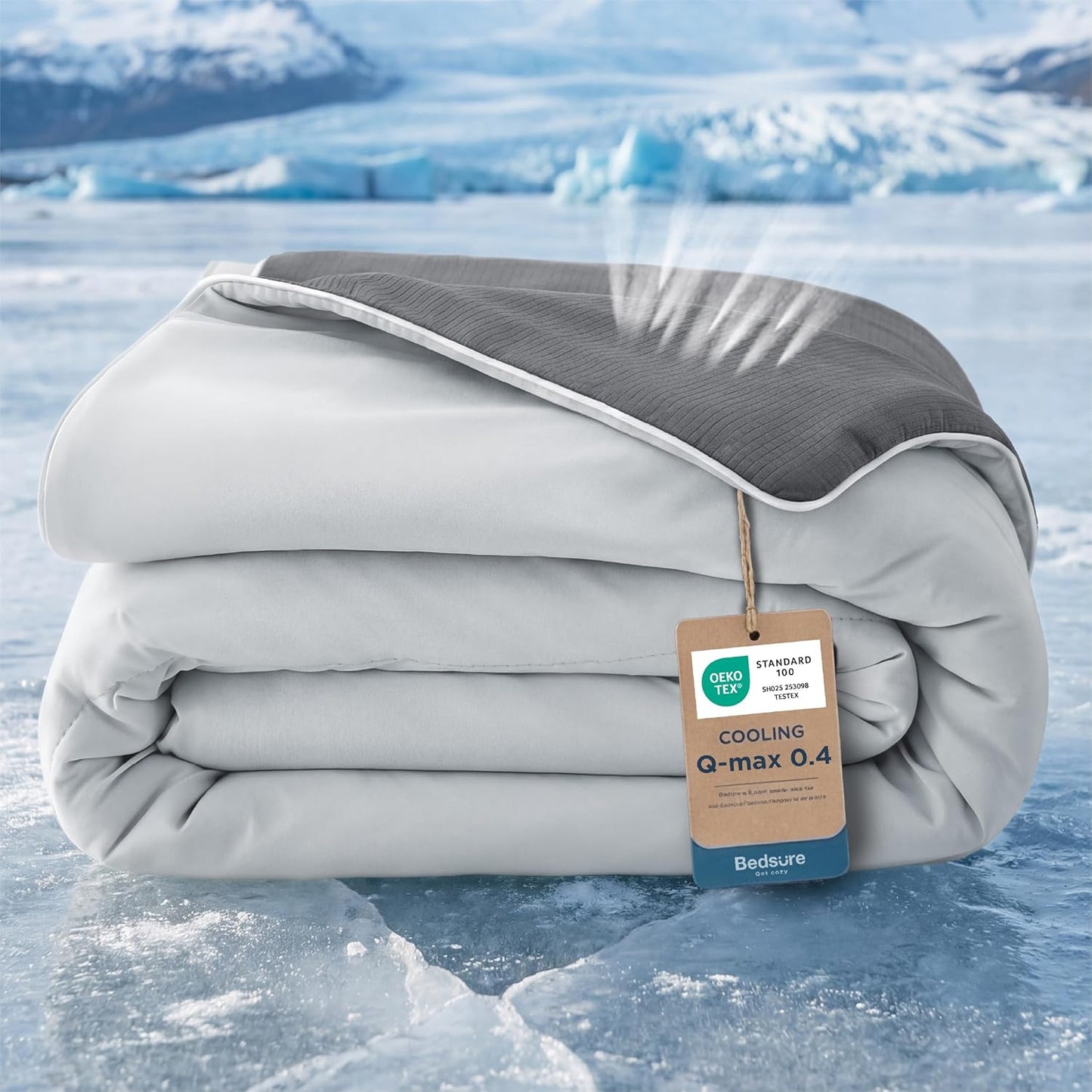 Bedsure Cooling Blanket - Lightweight Ice Cold Comforter for Hot Sleepers | Queen Size, Grey, 90x90 Inches