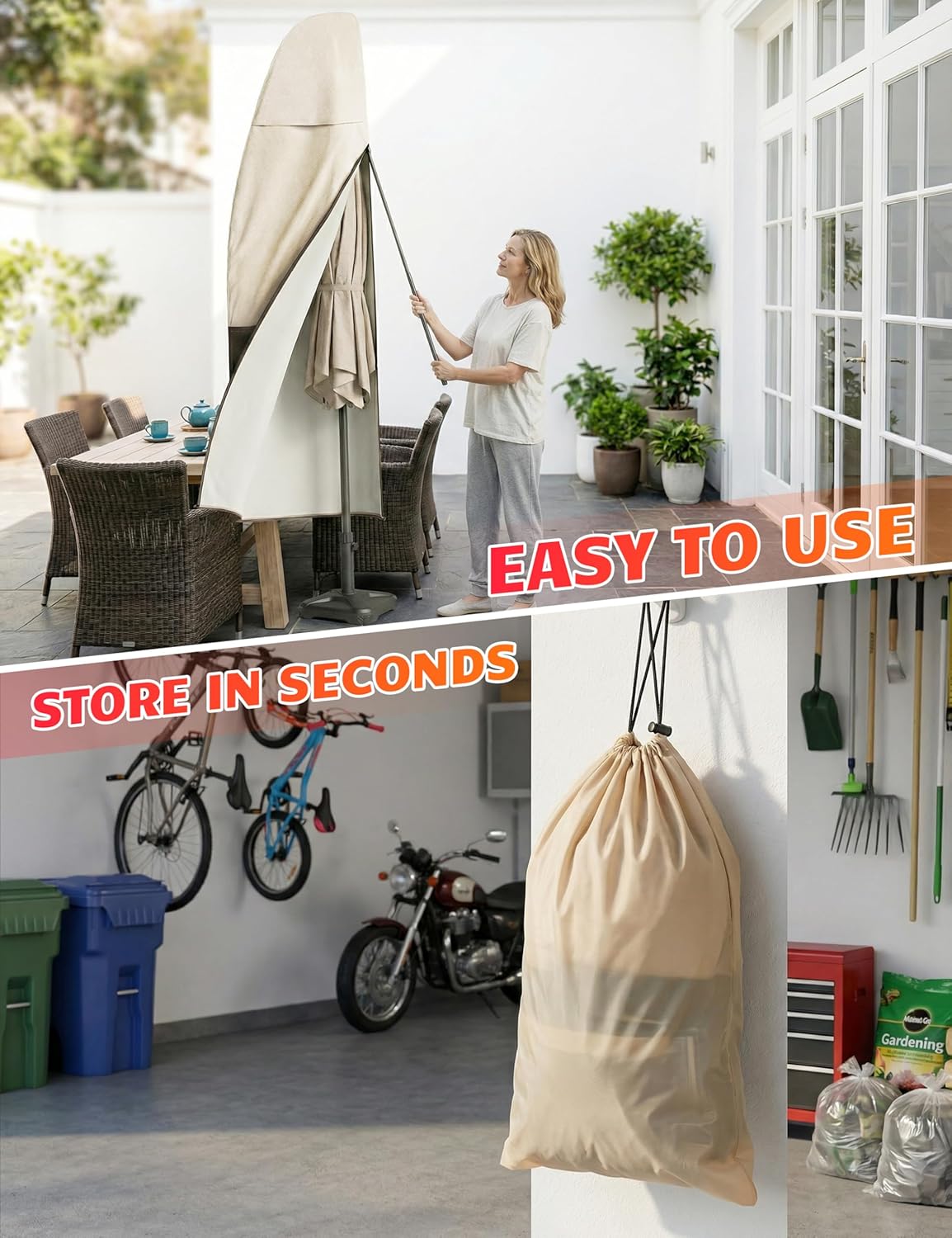 Vailge Patio Umbrella Cover - Waterproof & Windproof for 7-11.5 Ft Offset Umbrellas | Includes Support Pole & Storage Bag