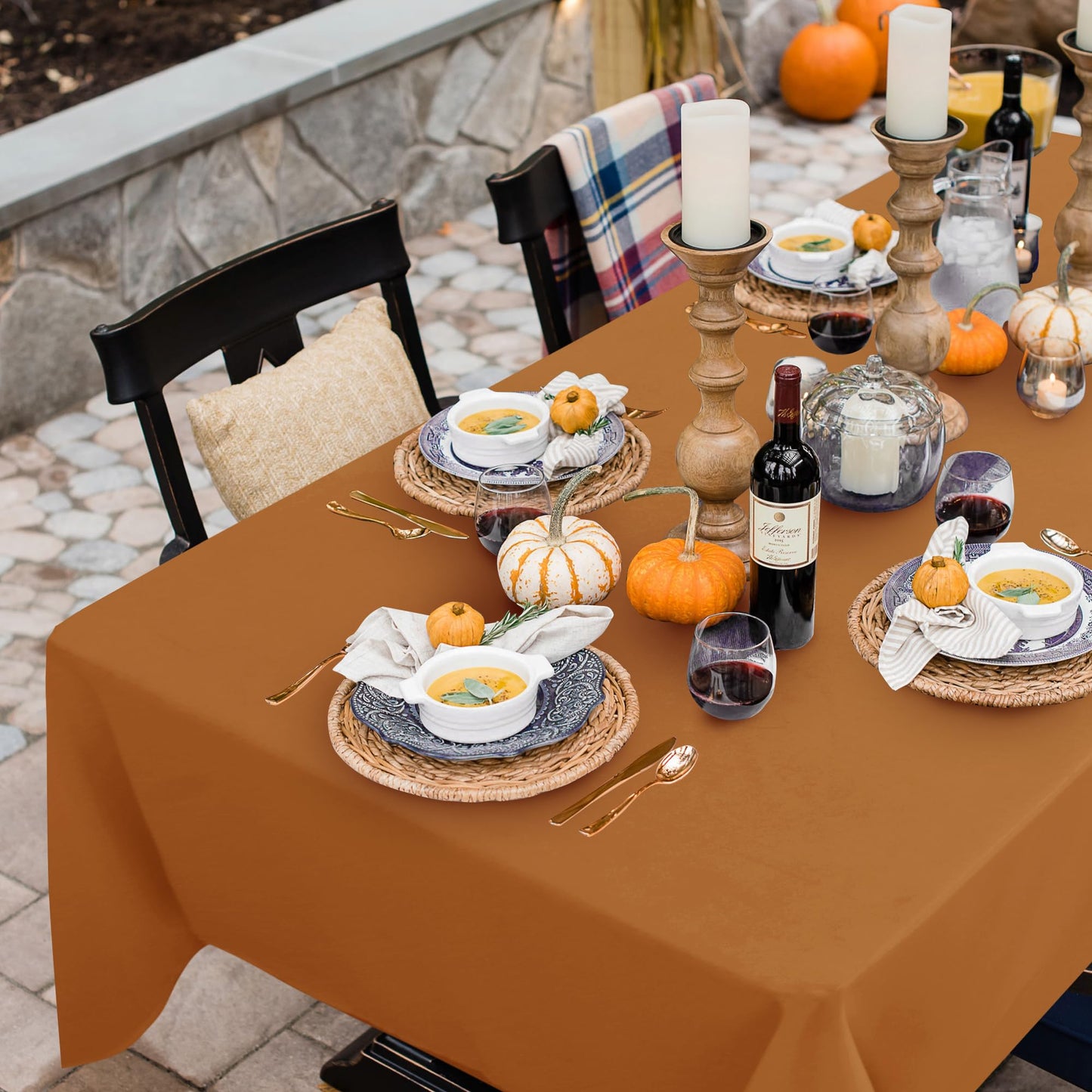 sancua Fall Tablecloth Rectangular - 60 x 84 Inch - Stain and Wrinkle Resistant Polyester Fabric Rectangle Table Cloth, Thanksgiving Table Cover for Dining Tables, Buffet Parties, Bronze