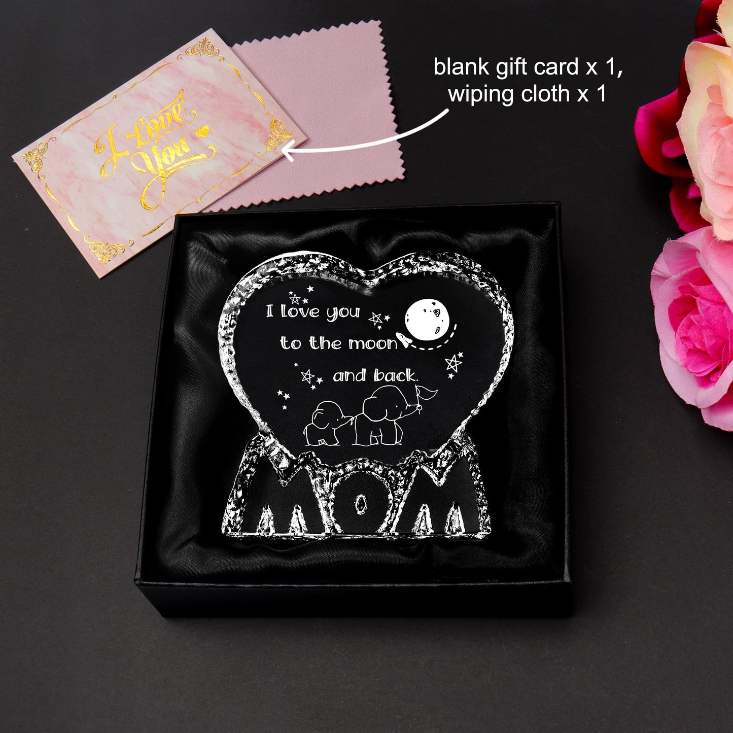 ZHSHWAT Gifts for Mom, Gifts for Mom from Daughter/Son, I Love You to The Moon and Back, Mom Crystal Gifts from Son Daughter for Birthday Christmas Day