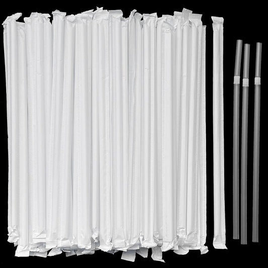 YAOSHENG [500 counts] Clear Straw 8.26" x 0.23" Individually Wrapped Straws, Flexible Drinking Straws, Disposable Bendy Plastic Straws (500, Transparent - (Paper Wrapped))