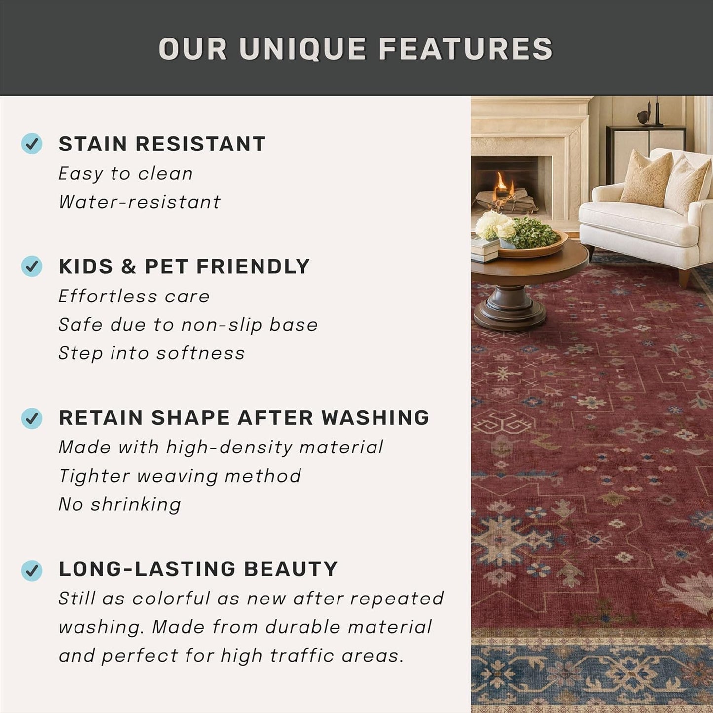 Skiennix Red 2x8 Long Hallway Runner Rug - Boho Washable Non-Skid Entryway Mat | Vintage Floral Design