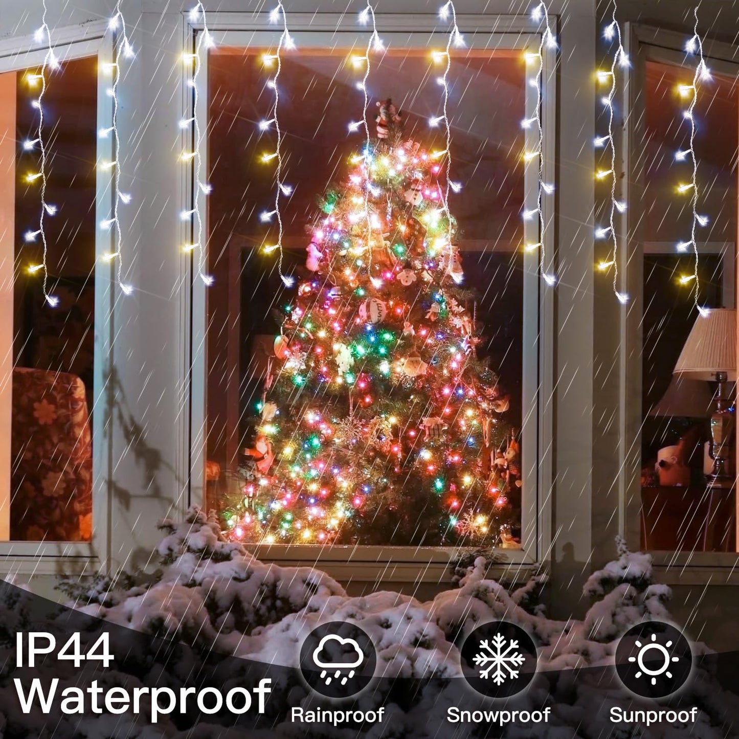 suddus Christmas Icicle Lights for Outside with 24 Drops, 23.6ft 240 Led Hanging String Lights Outdoor Waterproof, Plug in Connectable Christmas Twinkle Lights for House, Roof, Railing, Wedding Party