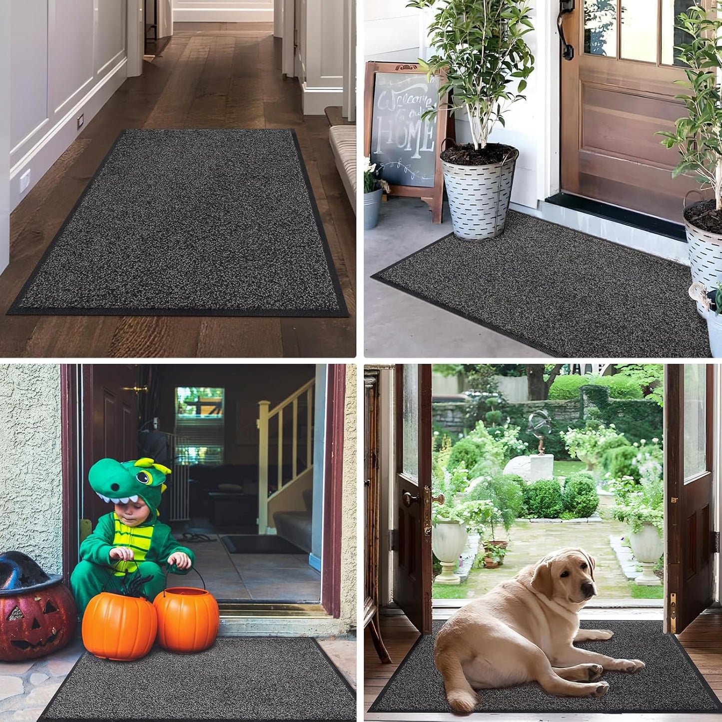 Mibao Welcome Mat - Non-Slip Waterproof Dirt Trapper Doormat | Durable Machine Washable, 29.5" x 17", Grey