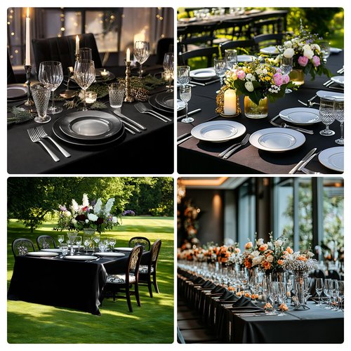 IVAPUPU 2 Pcs Black Table Cloth for Rectangle Table - 60 x 102 Inch Tablecloths Rectangular Cloths Waterproof Washable Wrinkle Resistant for 6 FT Tables Wedding Cocktail Party