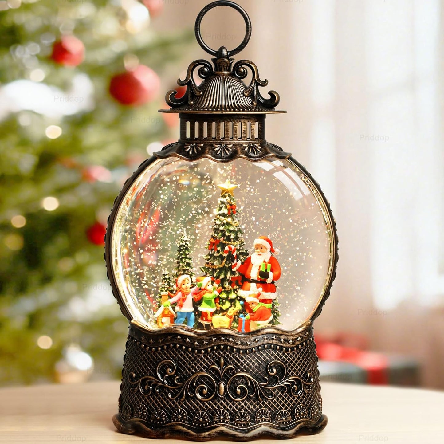 Priddop Santa Snow Globe | Musical Christmas Decoration with Classic Relief Texture - 10.6 Inch
