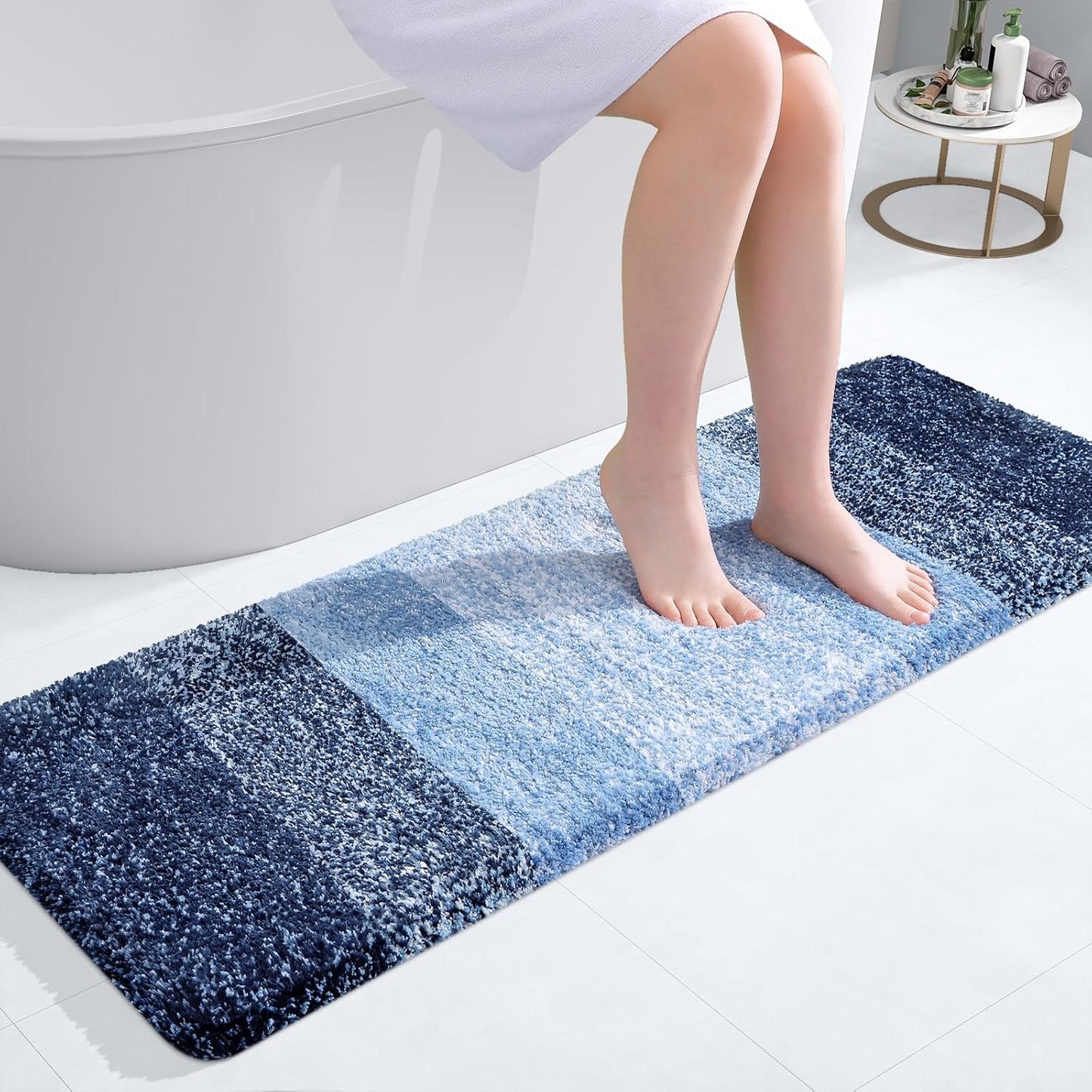 OLANLY Bathroom Runner Rugs - Extra Soft Microfiber, Quick Dry & Machine Washable | 47x17 Navy