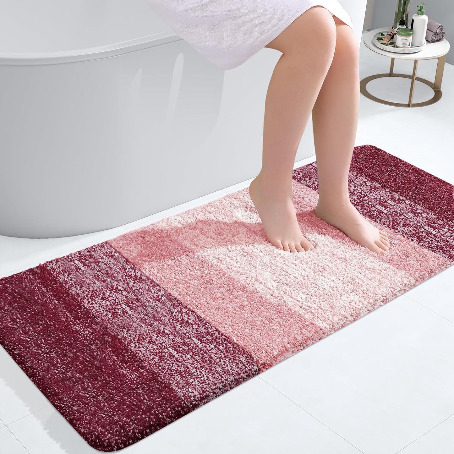 OLANLY Bathroom Runner Rug - Extra Soft Microfiber Mat | Quick Dry, Washable, 47x20 Inches, Red