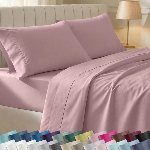 California Design Den Twin XL Cotton Sheets Set - 100% Soft Cotton, 400 Thread Count, Award-Winning Sateen Finish - Mauve