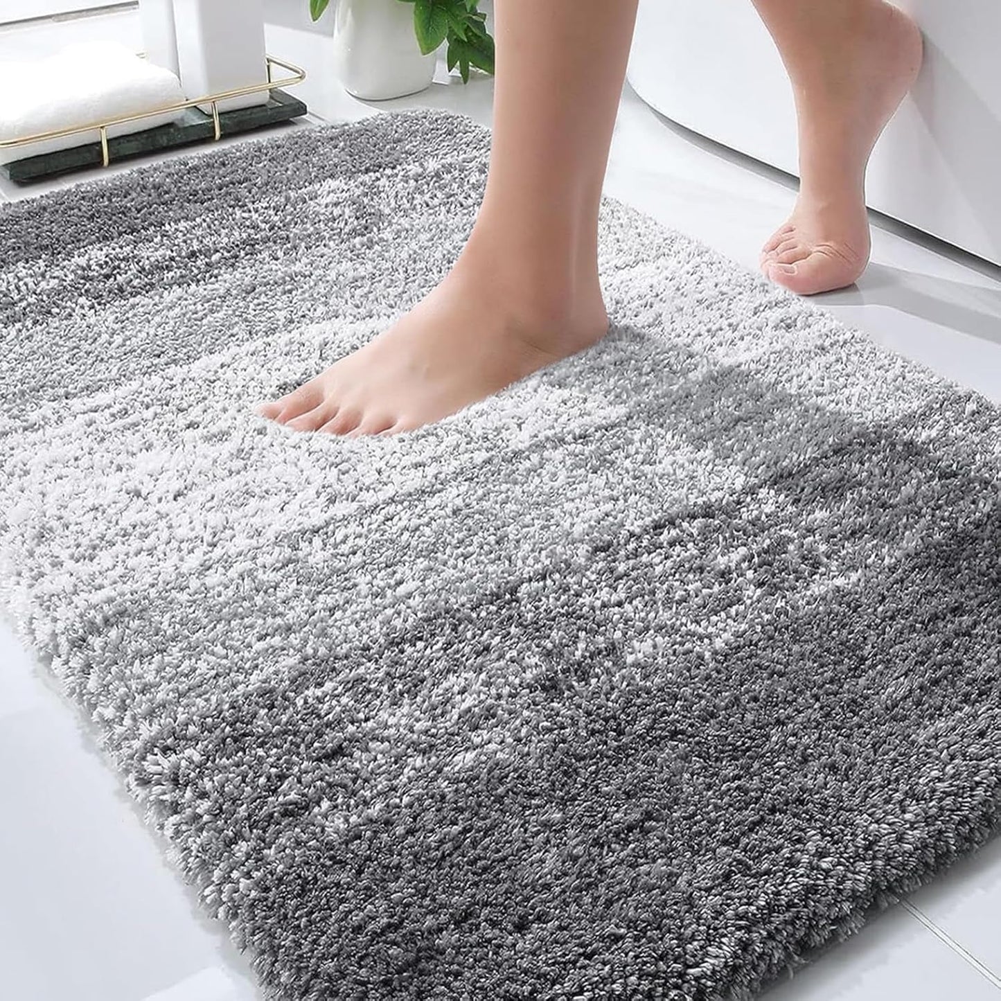 OLANLY Bathroom Rugs - Extra Soft Microfiber Mat | Quick-Dry, Rubber Backing, 34x21, Grey