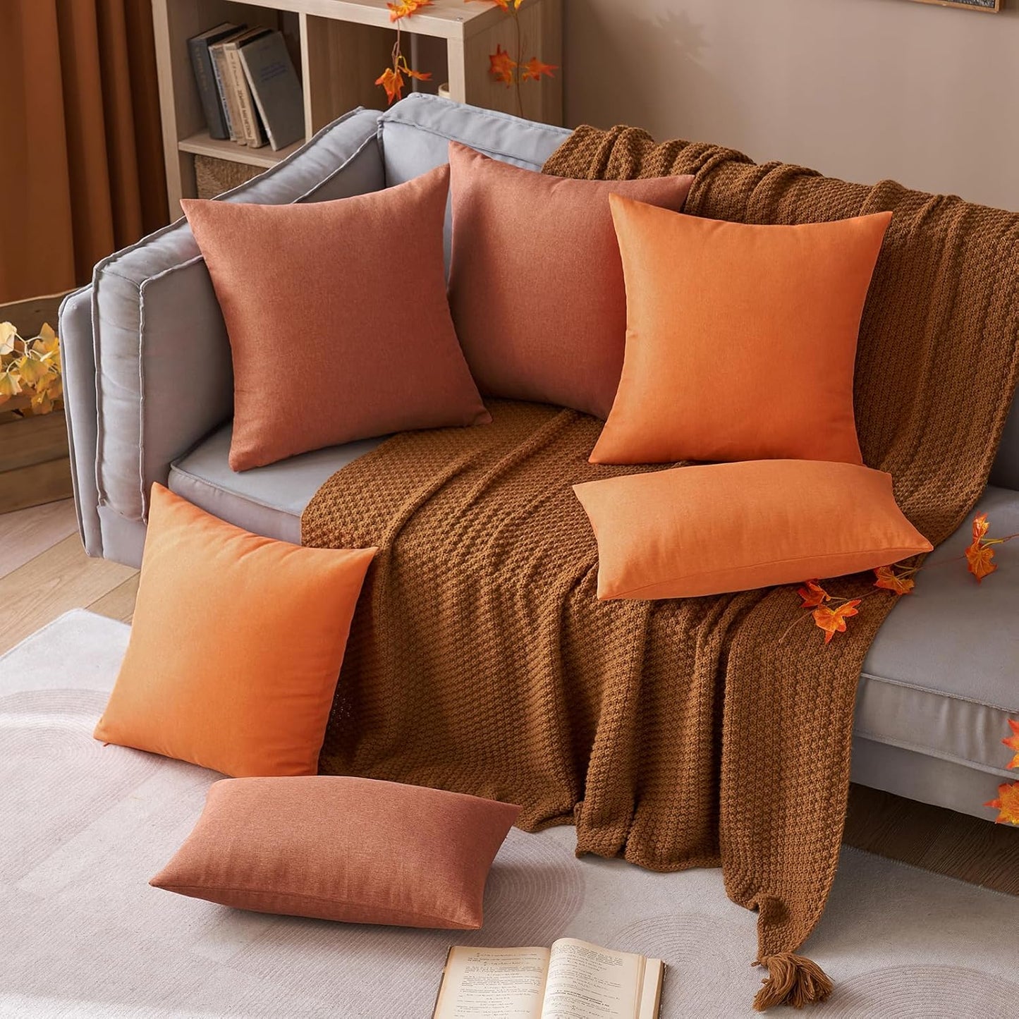 MIULEE Decorative Outdoor Throw Pillow Covers - Waterproof Faux Linen Cushion Cases | 20x12 Inch Rust (Pack of 2)