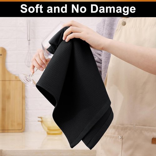 Homaxy 100% Cotton Waffle Weave Kitchen Towels - Soft, Absorbent 4-Pack | Quick-Dry 16 x 26 Inches - Black