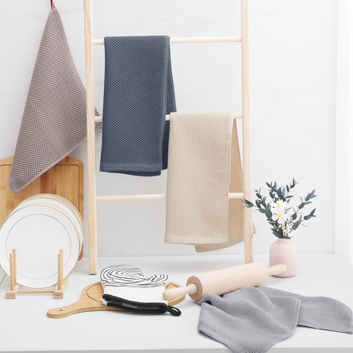 Homaxy 100% Cotton Waffle Weave Kitchen Towels, 3-Pack Ultra Soft Absorbent Dish Towels, Quick Drying Cleaning Towels, 13 x 28 Inches, Dark Grey