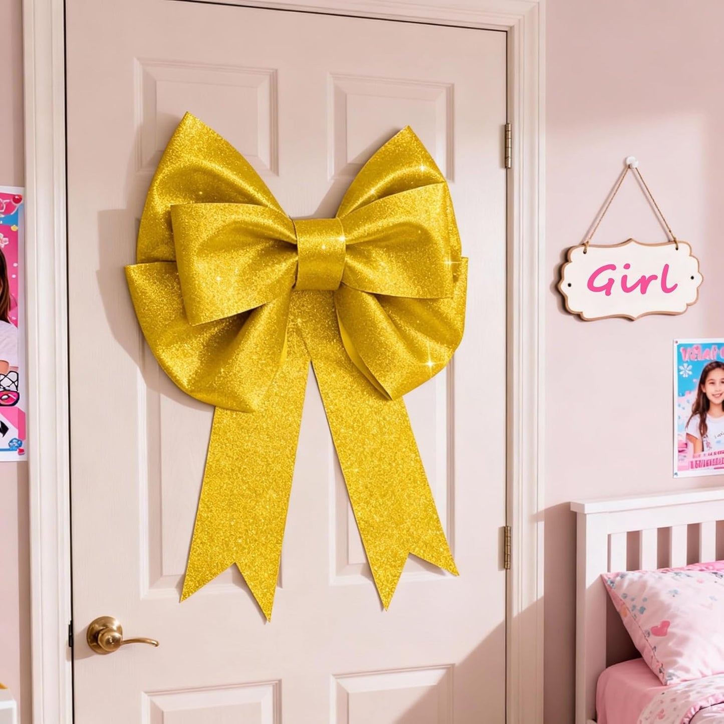 Skiennix Giant Bows - 20"x24" Gold Glitter Decorative Bows for Weddings & Parties | 2 Pack
