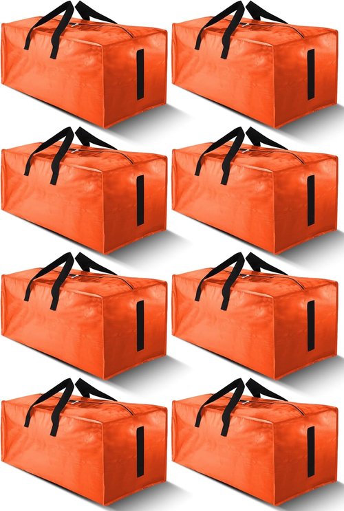 HOMESURE Large Water-Resistant Moving Bags - 8 Pack Heavy-Duty Storage Totes with Zippers & Handles | Space-Saving Design (Orange)